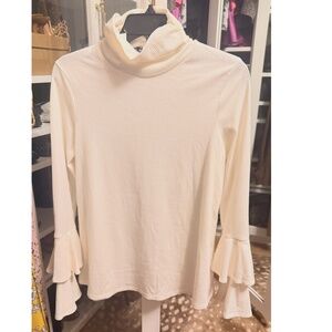 NWT Turtleneck ribbed top tiered bell sleeves Cream M